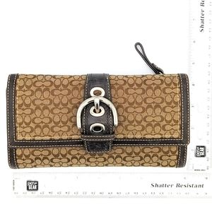 Women's Signature Jacquard and Leather Trifold Wallet with Zipper Outside Pocket
